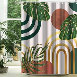 Boho Sage Green Mid Century Shower Curtain Modern Minimalist Abstract Bohemian Geometric Retro Arch Leaf Waterproof Fabric Bathroom Decor 72" X 84" with 12 Hooks Simple Bath Curtain Sets