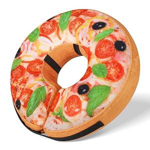 Grand Line Pizza Inflatable Collar for Dog and Cat, Soft Protective Recovery Cone After Surgery, Blow up Pet Donut Collar Cone, E-Collar Alternative Does not Block Vision (Realistic, Large)