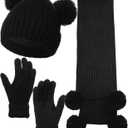 Geyoga 3 Pcs Kids Winter Hat Gloves Scarf Set for Age 2-8 Yrs Boys Girls Winter Toddler Warm Fleece Lined Hat Scarf Gloves (Black)