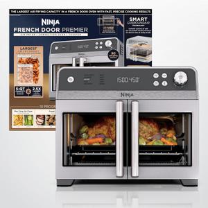 Ninja | French Door Premier Air fry Oven | 10-in-1 functions | 20.3-qt capacity | 5-qt Air Fry Basket, Sheet Pan, Wire Rack, Broil Rack | PFAS-free, Dishwasher-Safe Accessories | Black | FO101BK, 15.8"D x 16.53"W x 13.48"H