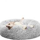 HACHIKITTY Calming Donut Cuddler Dog Bed, Round Fluffy Pet Bed for Large Dogs,Washable, Large, Gray, 30''