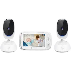 Motorola Nursery VM75 2-Camera Video Baby Monitor, 1000ft Range no WiFi 2.4 GHz Wireless, 5" Screen, 2-Way Audio, Pan/Tilt/Zoom, Room Temp, Lullabies, Night Vision