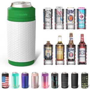Frost Buddy Universal Buddy Can Cooler - Fits All - For Regular 12 & 16 oz or Slim-Size Bottles - Insulated Double-Walled Stainless Steel (Golf)