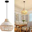 Rattan Chandeliers Dining Room 15.8in Large Boho Lights Fixture White Pendant Lights Kitchen Island Wicker Hanging Lighting Woven Chandelier for Restaurants Living Room Bedroom Foyer