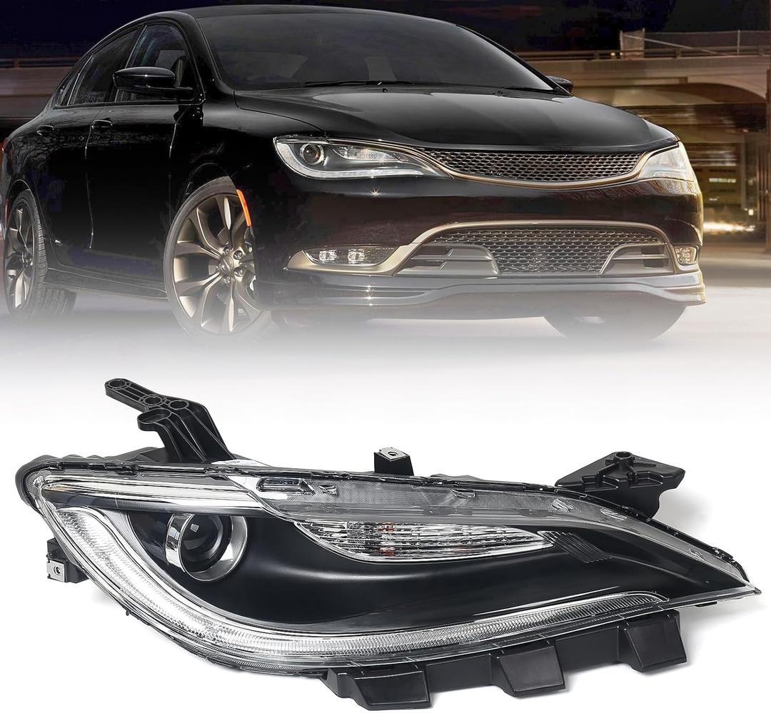Halogen Headlight Compatible with Chrysler 200/200c 2015 2016 2017 W/LED DRL Headlamp Head Light Chrome Trim 68284784AA 68284783AA Right Passenger Side
