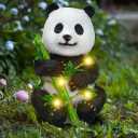 Garden Panda Solar Lights Bamboo Statues Cute Sculptures Waterproof Resin for Indoor Outdoor Porch Patio Lawn Yard Decorations (Sitting)