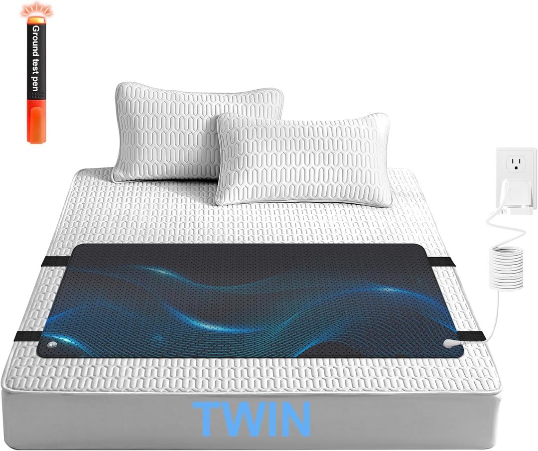 Grounding Mat for Bed, Grounding Pad for Sleeping, Reduced Anxiety, Pain, Inflammation, Headache Relief, Balance, Grounding Mattress Pad with 15 Feet Cord, Twin Size 39.37"x26.77"