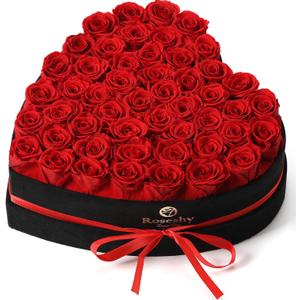 Valentines Day Flowers Roses Gifts for Her,50pcs Red Forever Preserved Roses in Heart Shape Gift Box,  Valentines Day Delivery Prime Gifts-Roses Gifts for Women, Mom (50Rose)