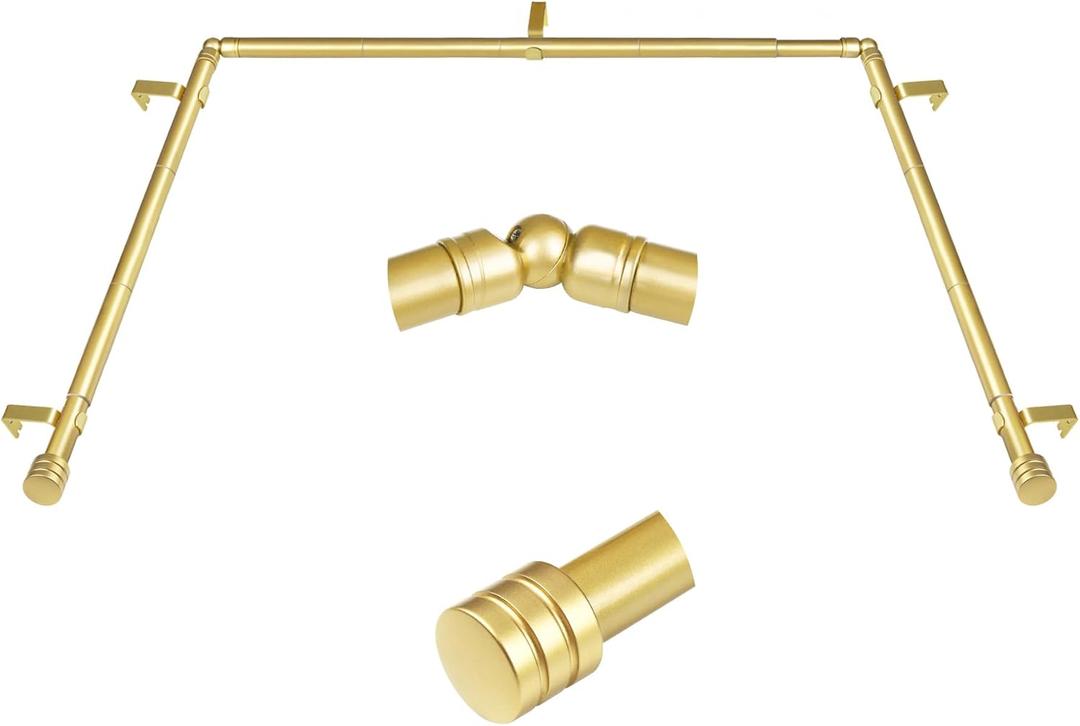 Bay Window Curtain Rods, HOTOZON 7/8 Inch Curtain Rods for Bay Windows 48-84 Inch(Center Rod), 32-58 Inch Side Rods for Windows, Heavy Duty Decorative Drapery Rod with End Cap Finials, Antique Gold