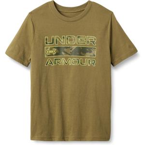 Under Armour Boys Short Sleeve Shirt, Crewneck, Lightweight and Breathable, Outdoor (Medium, Canteen Green Stacked Logo Tee)