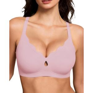 Gailife Bras for Women No Underwire Jelly Bras Wave Wireless Bras Seamless Full Coverage Bralettes Everyday Bras, Peach Pink, 2XL