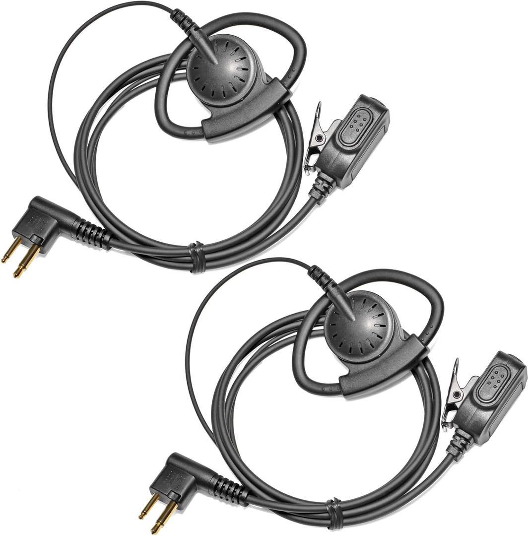 HYS 1 Wire Headset 2-Way Radio Earpiece W/Adjustable D Shape with in-line PTT/Mic for CP200 PR400 CLS RDX RDU Motorola 2-PIN Compatible RADIOS (Pack of 2)
