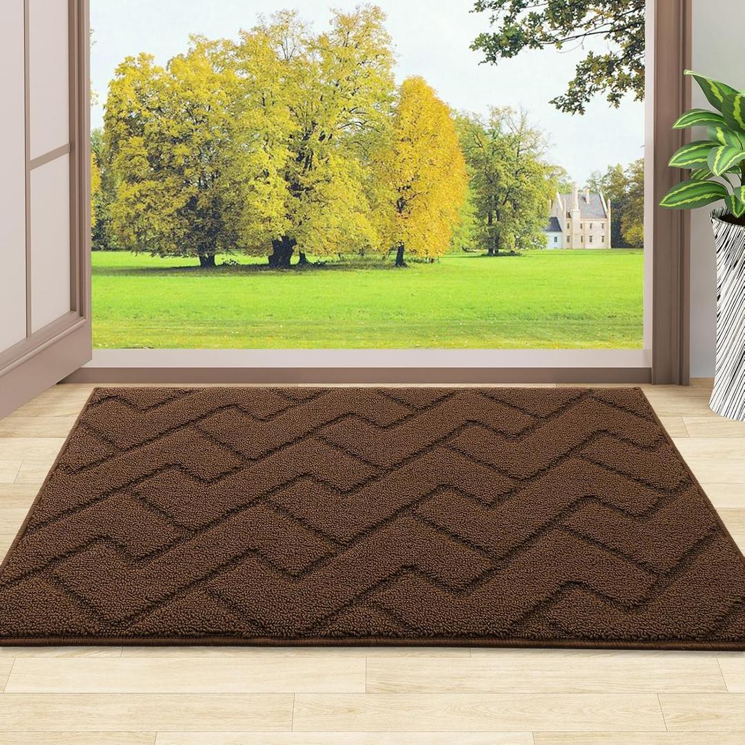 OLANY Indoor Door Mat, 30x17, Dirt Resistant and Absorbent, Sturdy Non-Slip Rubber Backing, Easy to Clean, Washable Low-Profile Doormat for Entryway, Coffee