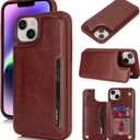 iCoverCase Compatible with iPhone 14 Plus Phone Case with Card Holder, Wallet Case for Women Men RFID Blocking PU Leather Protective Case 6.7 Inch (Dark Brown)