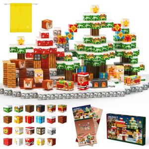 Christmas Magnetic Blocks 100 Pieces, Magnetic Tiles 3D Sensory Construction Building Santa Claus Reindeer, Magnet Cubes Stacking Toys Games