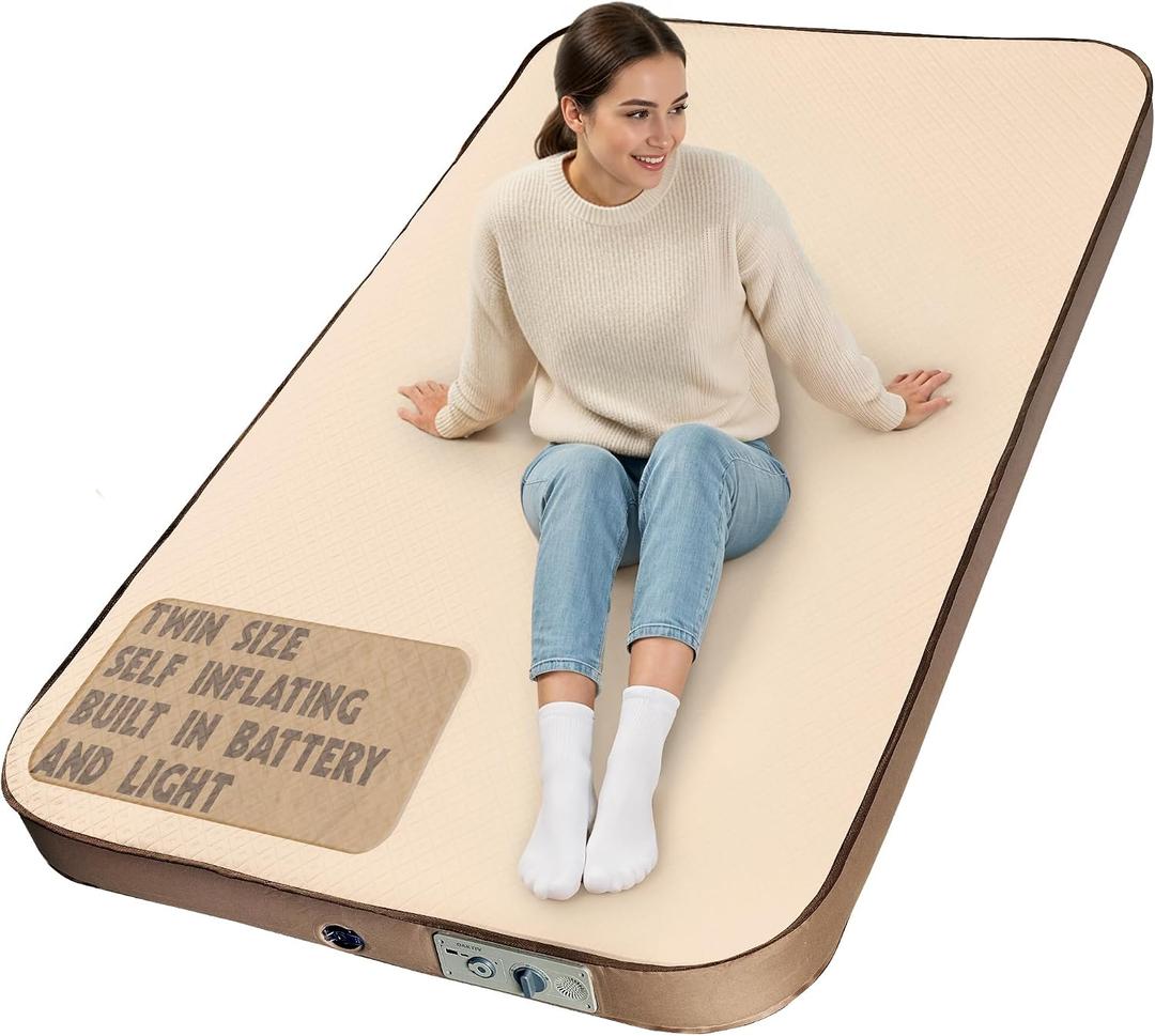 Oaktiv Self-Inflating Camping Sleeping Pad 4" Wandermate Memory Foam Air Mattress for Backpacking, Car Camping & Tents, Compact and Durable, Twin Pro