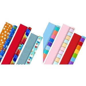 Hallmark All Occasion Reversible Wrapping Paper Bundle - Kids Birthday and Rainbow Stripes (6 Rolls - 150 sq. ft. ttl)