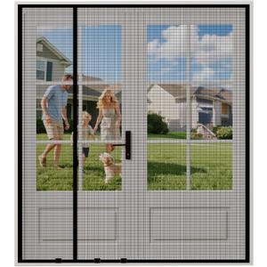 Magnetic Screen Door Left/Right Opening Fits Door Size 70"x80", Screen Size 73" x 81", Heavy Duty Thicker Reinforced Mesh, Keep Bugs Out, Pet & Kid Friendly, Hands Free (Black)