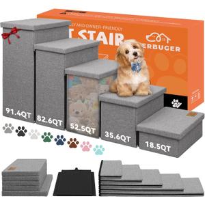 Zerbuger Dog Stairs for High Beds, Folding Pet Stairs Gift for Dogs Puppy with Storage for Bed Couch, Cat Dog Ramp Hold Up to 200 lbs (Gray, 5 Steps No Condo(49" D x 17" W x 26" H))