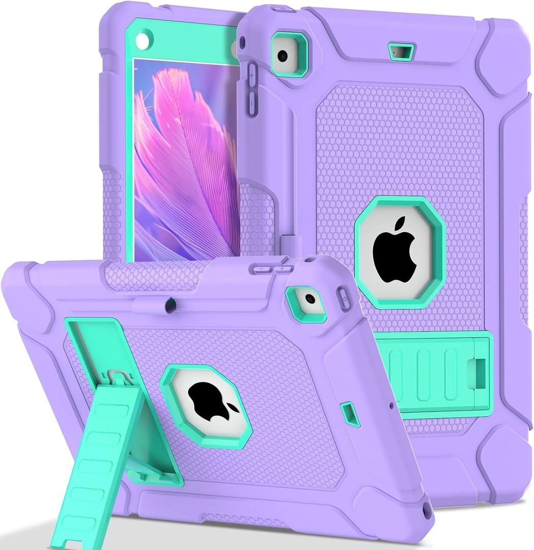 LTROP Case for iPad 6th/ 5th Generation & iPad Air 2, Slim Protective 9.7 Inch iPad Case with Pen Holder and Kickstand, Purple/Green