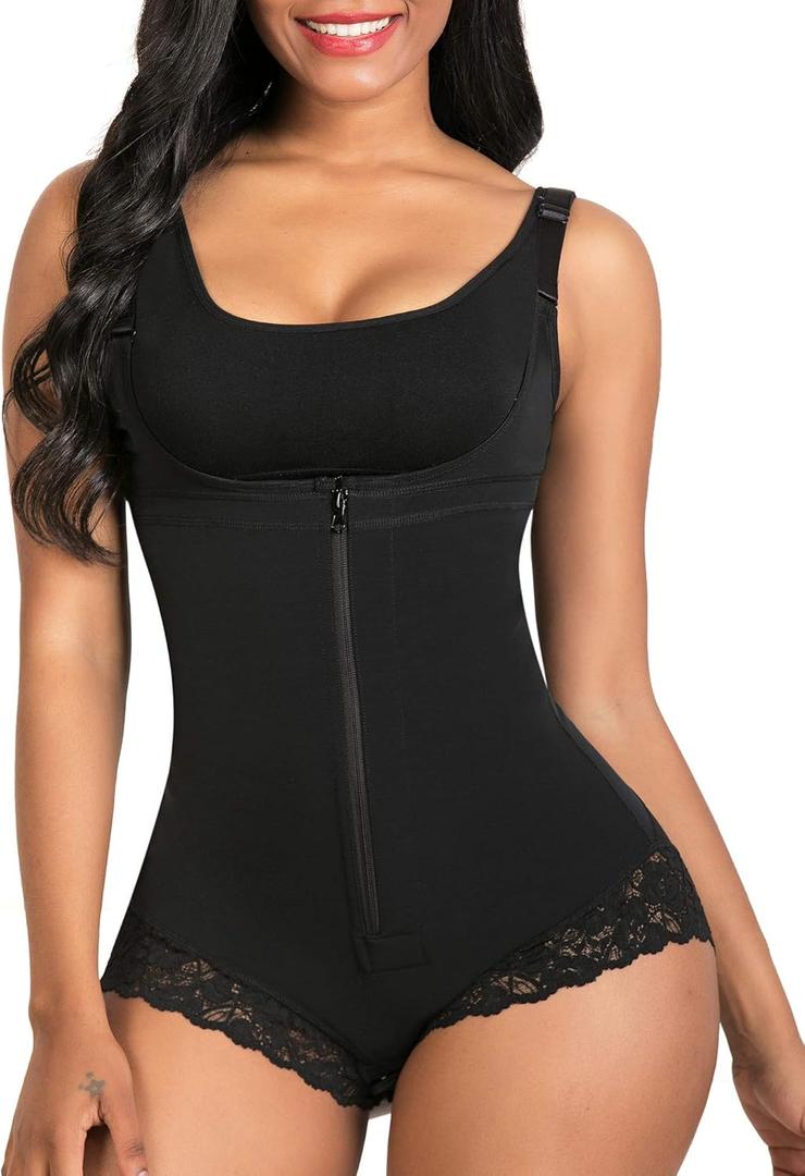 SHAPERX Women's Fajas Colombianas Shapewear Postpartum Tummy Control Body Shaper Butt Lifter Bodysuit (Large, Black)