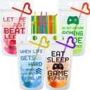 2 x 24 Pcs Video Game Party Favors Cups Video Gaming Themed Plastic Drink Pouches with Straws Clear Zipper Bags Reusable Pouches for Birthday Decor Party Favors Gift Prizes (Red/blue/green/orange)