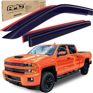 Outside-Mount Rain Guards Window Visors for 2014-2018 Chevrolet Silverado & GMC Sierra 1500,2015-2019 Silverado & Sierra 2500 & 3500 Crew Cab Truck Accessories Dark Smoke 4pcs with Thicker (MediumFull-Size)