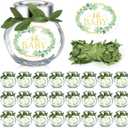 25 Pcs 1.5 Oz Mini Glass Jars Baby Shower Glass Jars Small Candy Jars with Lids Green Leaf Ribbon and Labels Mason Jars Candy Containers for Baby Shower Party Favor Gender Neutral Eucalyptus Decor
