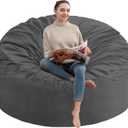 5FT Bean Bag Chair, Large Bean Bag Chairs with Memory Foam Filled, Fluffy Beanbag Sofa with Dutch Velvet Cover, Round BeanBag Chairs for Living Room, Playroom - Grey (5FT- 50"x50"x24")