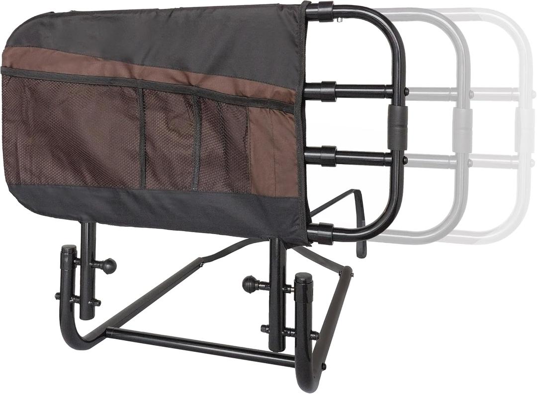 Stander EZ Adjust Bed Rail, Adjustable Senior Bedrail and Safety Assist Railing for Elderly Adults with Organizer Pouch, ASTM Safety Approved Guard-Rail, Black