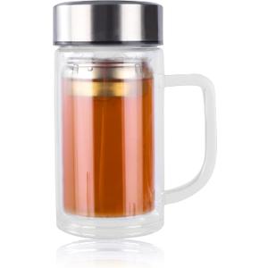 Glass Tea Cup with Infuser and Lid 18.6oz/550ml, Glass Tea Mug with Infuser for Loose Leaf Tea (C14)