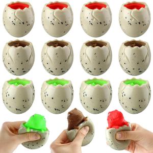 Meooeck 12 Pcs Dinosaur Stress Balls for Adult Colorful Evil Dinosaur Pop out Eggs Squeeze Balls Funny Novelty for Easter Basket Stuffers Valentines Day Exchange Gifts Party Office Adhd Autism Anxiety (Multicolored)