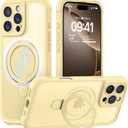 MOCCA Design for iPhone 16 Pro Max Case with Magnetic Invisible Stand [Full Camera Protection] [Compatible with Magsafe] Military Drop Shockproof Translucent Matte Phone Case Cover 6.9",Creamy Yellow