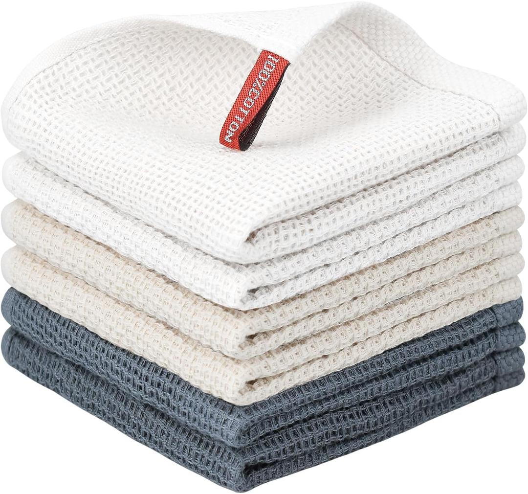 Nialnant 6 Pack Kitchen Dish Cloths, 100% Cotton Waffle Weave - 12x12 in | Dish Towels for Drying Dishes, Quick Drying Kitchen Towels, Soft Absorbent Dish Rags