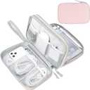 FYY Electronic Organizer, Large Travel Cable Organizer Bag Pouch Electronic Accessories Carry Case Portable Waterproof Double Layers All-in-One Storage Bag for Cable, Cord, Charger, Phone, Light Pink
