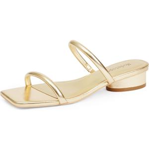 Modatope Square Open Toe Heeled Sandals Women Two Strap Chunky Heel Sandals for Women Low Block Heel Sandal Dressy (Size 10, A-Gold)