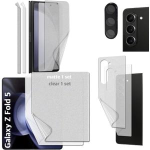[2SET 9PCS] Premium TPU film Screen Protector [Self-healing (Clear) 1set 4pcs] [Anti-glare (Matte) 1set 4pcs] [1 Tempered Glass Lens protector] for Samsung Galaxy Z Fold 5 5G 2023 with Hinge Protector Scratch Resistant HD Clear Case Friendly [Perfect Fit for foldable Screen] For Galaxy ZFold 5 2023 TUFF STONE Perfect Fingerprint Recognition(N)