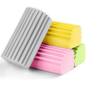 Jeymei 4-Pack Damp Clean Duster Sponge,Reusable Magic Dusting Sponge Brush for Cleaning Blinds, Glass, Baseboards,Vents,Railings,Mirrors,Window Track Grooves and Faucets (Grey,Yellow,Pink,Green)