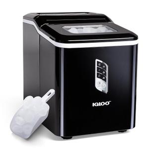 Igloo Handled Portable Ice Maker with Scoop - Ice Maker with LED Control Panel & 1 Quart Water Tank - Ice Cube Maker Produces 26 Lbs. of Ice in 24 Hours with 9 Large or Small Cubes In 7 Minutes- Black