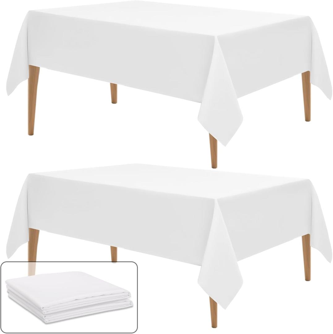 WIGENIUS 2 Pack White Table Cloth Rectangle Tablecloths 60X84 Inch,Polyester Table Cloth for 4 Foot Rectangle Tables,Wrinkle Resistant Washable Fabric Table Covers for Party,Wedding Banquet
