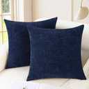 CaliTime Throw Pillow Covers Decorative 16 X 16 Inches Pack of 2 Cozy Chenille Cushion Cases for Couch Sofa Bed Living Room Home Navy Blue