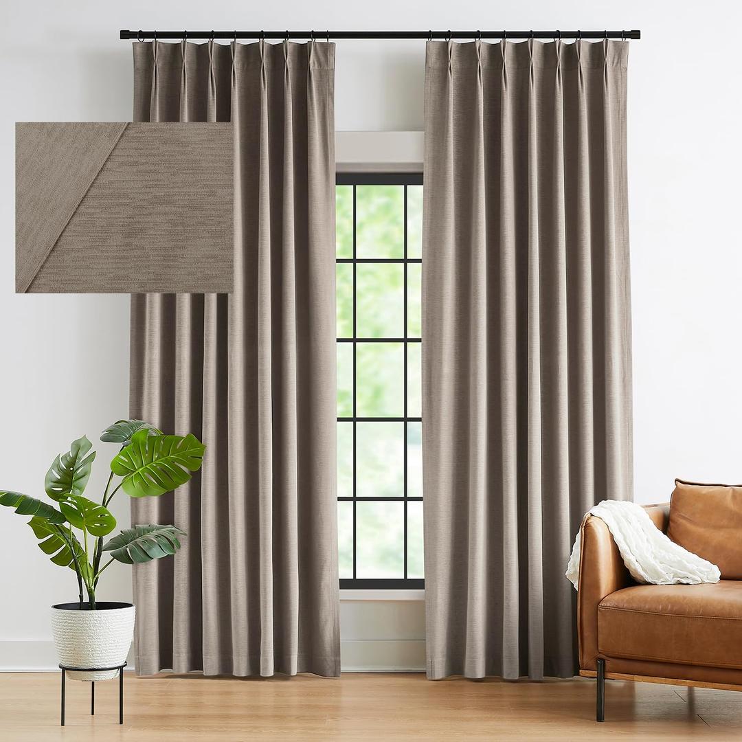 Kayne Studio Back Tab Velvet Pinch Pleated Curtains 84 Inch Long, Room Darkening Thermal Insulated Noise Reducing Window Treatments Drapes for Living Room, Mocha Tan,22 Hooks,2 Panels,38" x 84"