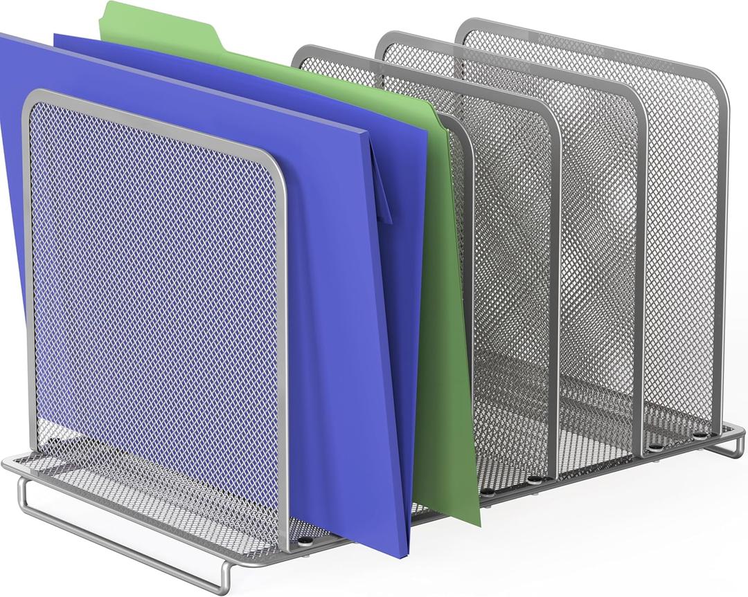 Simple Houseware Expandable 5 Section Upright File Sorter Organizer, Silver (1 Pack - Total 6 Sections)