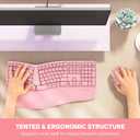 MEETION Ergonomic Keyboard and Mouse Combo, 2.4G Cordless Split Keyboard with Cushioned Palm Rest, Vertical Wireless Mouse, Natural Typing Full Size Keyboard, for Windows/Mac Pink