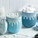 Qtip Holder Dispenser Bathroom Canisters with Lid, Apothecary Jar Containers for Vanity Makeup Organizer Storage - 14 oz Ceramic Jar for Cotton Swab Cotton Round Pads Floss Picks Hair Clips, Teal Blue