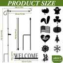 Garden Flag Stand Holder with 12 Interchangeable Seasonal Iron Decorations Yard Flag Holder Weather Proof Metal Powder Coated Flagpole with Clip Spring Stopper for Outdoor Garden Decor
