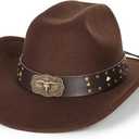 Cowboy Hat for Men Women Classic Roll Up Fedora Hat with Buckle Belt