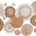 11Pcs Boho Wall Basket Decor, Round Hanging Rattan Wall Decor Flat Woven Basket Wall Hanging Decor, Tassels White Seagrass Wicker Boho Baskets Decoration Art for Farmhouse Bedroom Living Room
