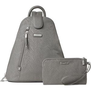 Baggallini Metro Backpack with RFID Phone Wristlet - 9x11 Convertible Sling Bag for Women with Adjustable Shoulder Straps (Pewter Zebra)