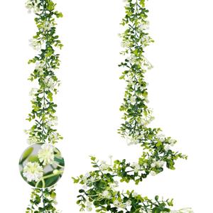 6FT Eucalyptus Garland with Flowers, 2 Pack Artificial Greenery Garland Hanging Faux Eucalyptus Garland Suitable for Table Wedding Backdrop Arch Wall Party UV Protected Indoor Outdoor Decor